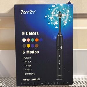 New unopened box 7am2m Pink Sonic Toothbrush with 5 brushing modes and 6 heads